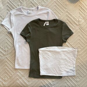 Tilly's Olive and White Short Sleeve Tees